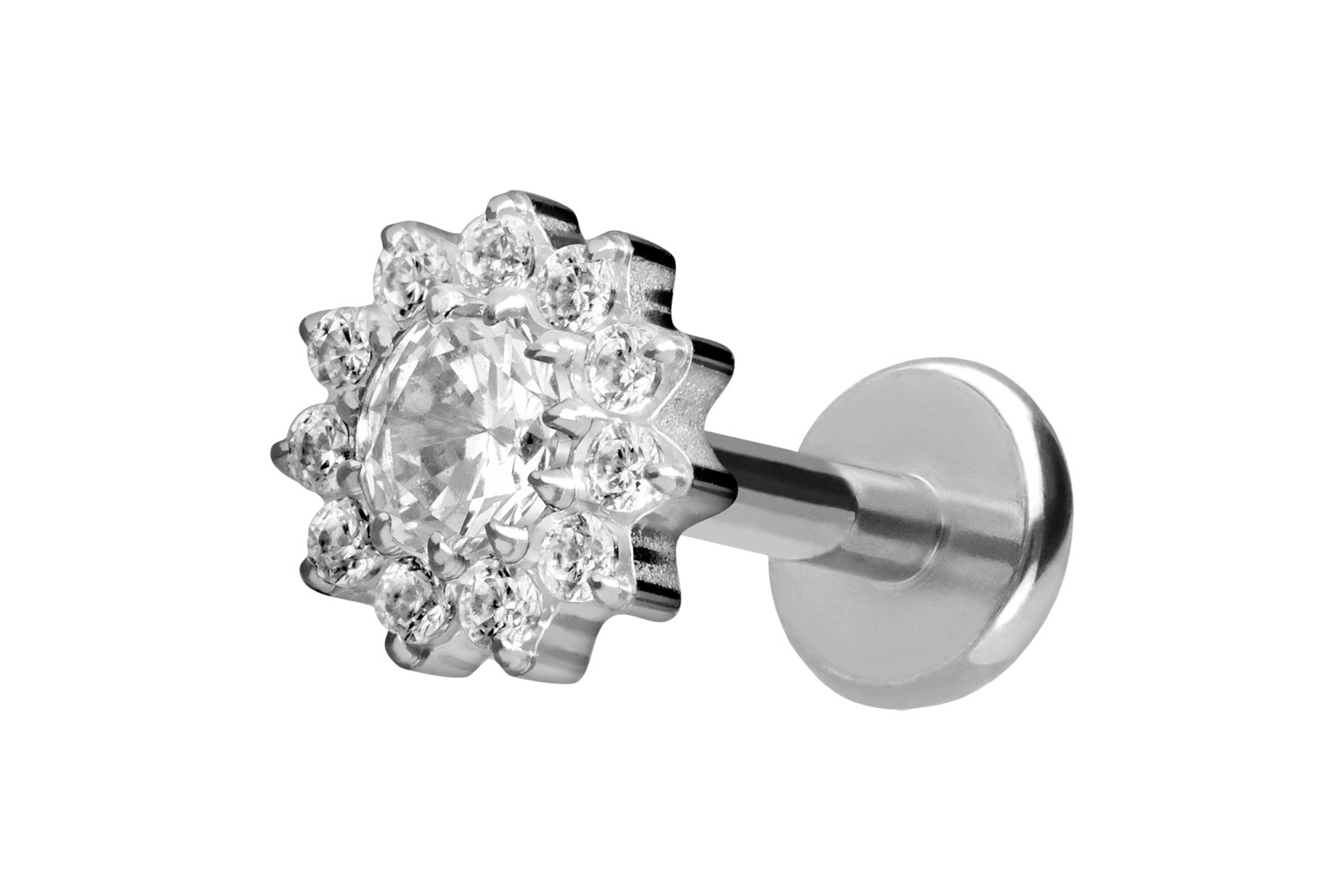 Titan Labret Piercing mit Push Fit KRISTALLBLUME